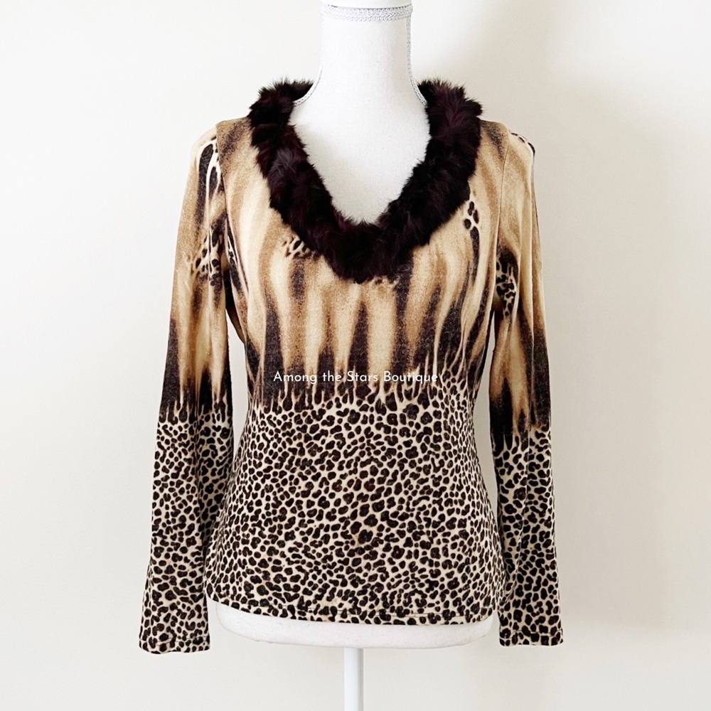 Super Rare Y2K Vintage Animal Print + Faux Fur Top ASO Janice in Friends - Picture 7 of 12